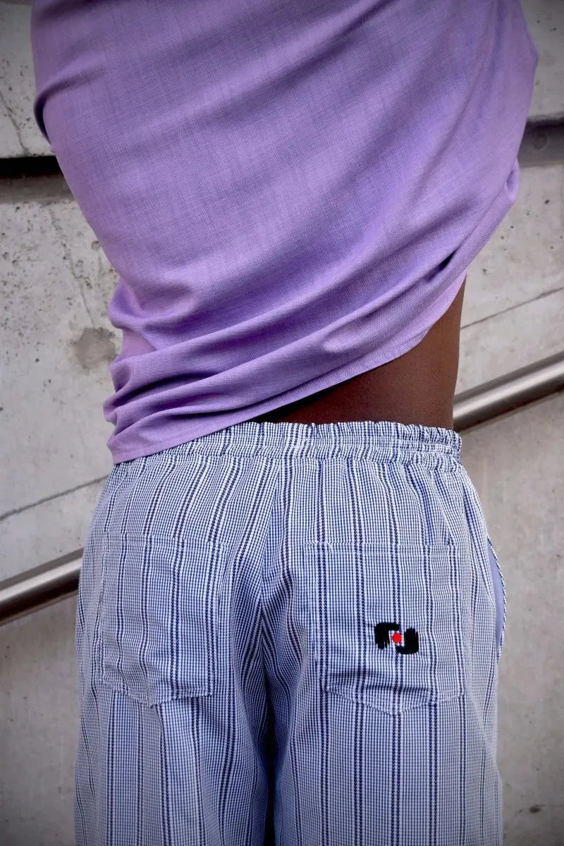 SHORT YUBI UPCYCLÉ - RAYÉ BLEU ET BLANC - Jadice